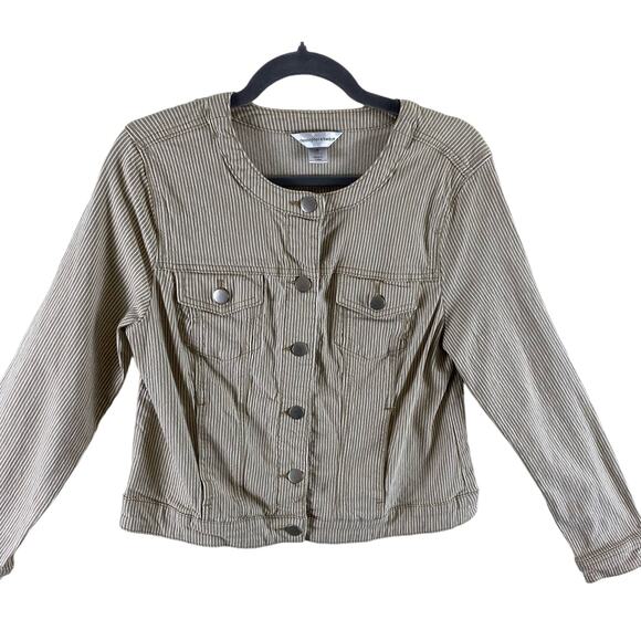 Christopher & Banks Jackets & Blazers - Christopher & Banks Pinstriped Round Neck Long Sleeve Button Up Jean Jacket Sz M